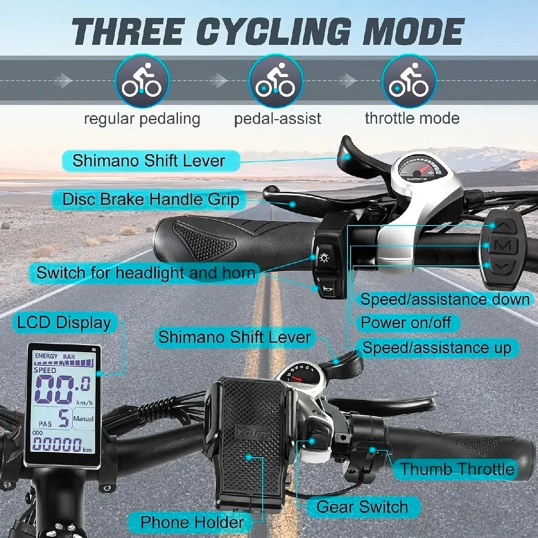 【Upgraded Electric Mountain Bike】1000W Power | 48V 17.5Ah Detachable Battery | 31MPH | All-Terrain Fat Tires